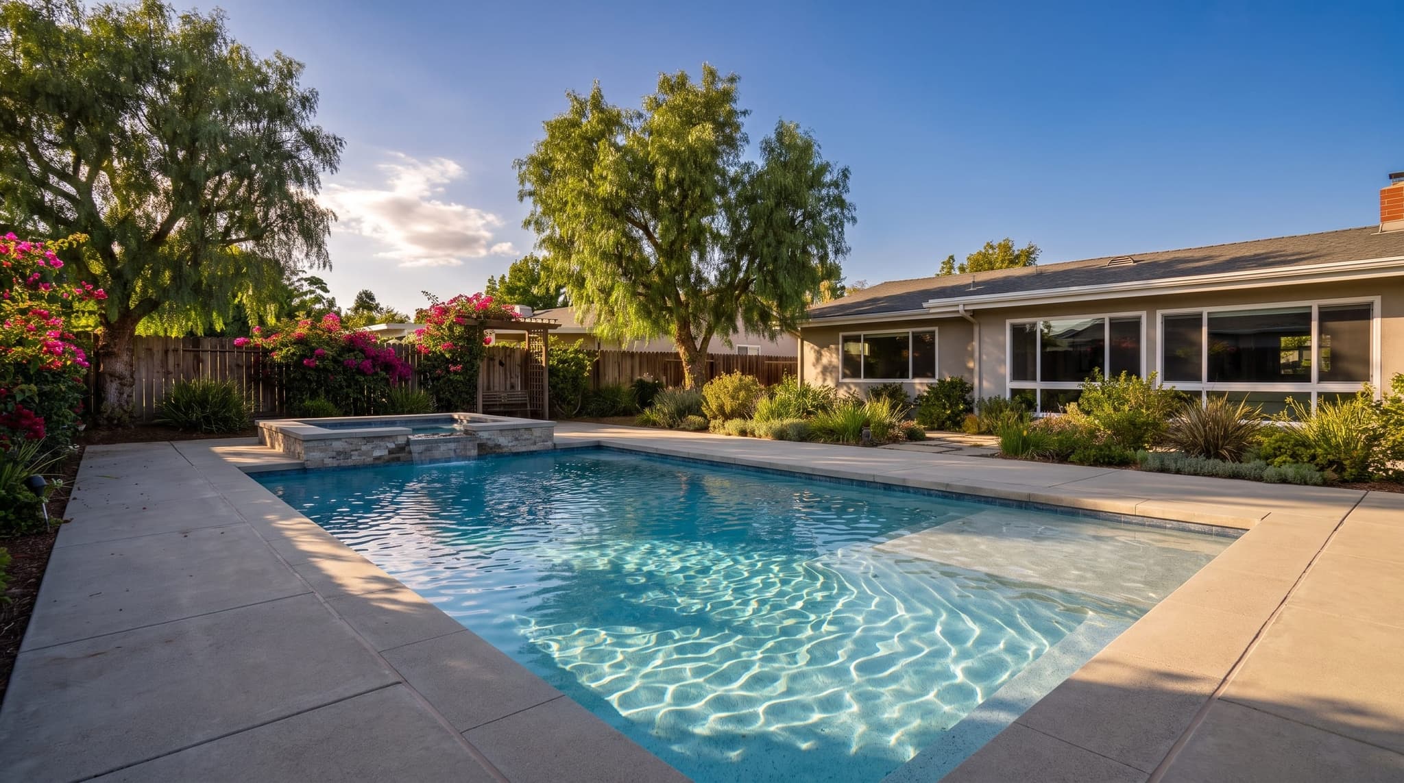 Rubidoux, Semi-rural Southern California backyard with a resort-style pool, raised spa, and outdoor kitchen pavilion